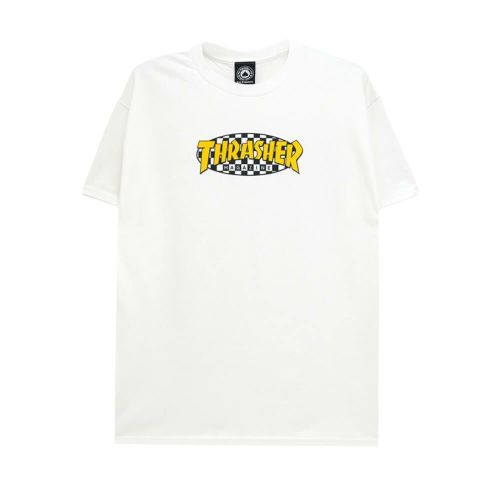 THRASHER T-SHIRT スラッシャー Tシャツ CHECKERED OVAL WHITE（US企画） スケートボード スケボー 
