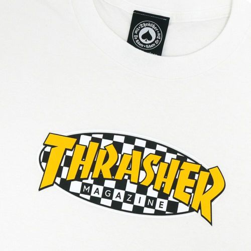 THRASHER T-SHIRT スラッシャー Tシャツ CHECKERED OVAL WHITE（US企画） スケートボード スケボー 1