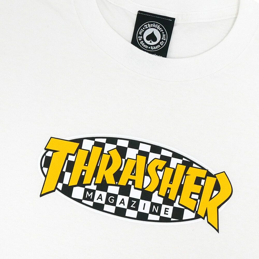 THRASHER T-SHIRT スラッシャー Tシャツ CHECKERED OVAL WHITE（US企画） スケートボード スケボー 1