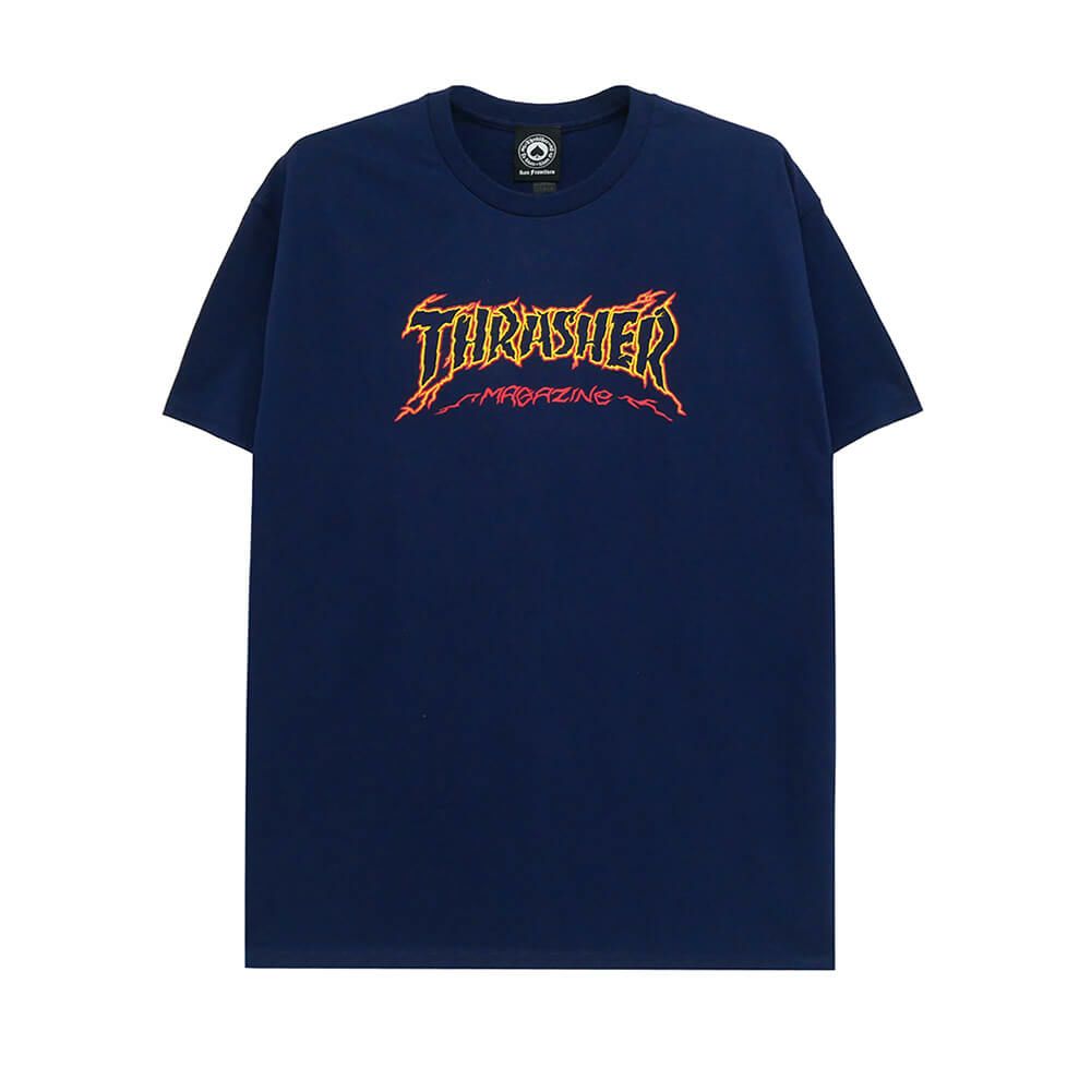 THRASHER T-SHIRT スラッシャー Tシャツ CRACKED BY EXTEENAGER NAVY（US企画） スケートボード スケボー 