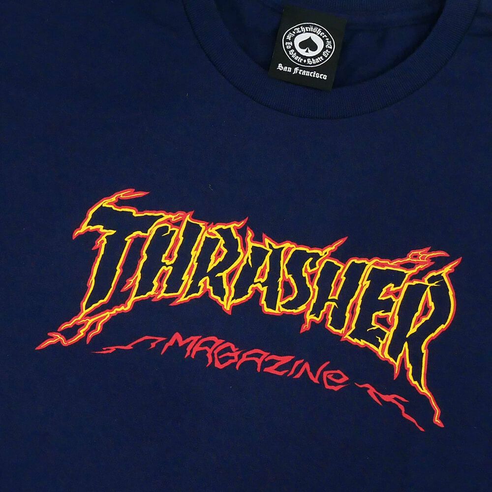 THRASHER T-SHIRT スラッシャー Tシャツ CRACKED BY EXTEENAGER NAVY（US企画） スケートボード スケボー 1