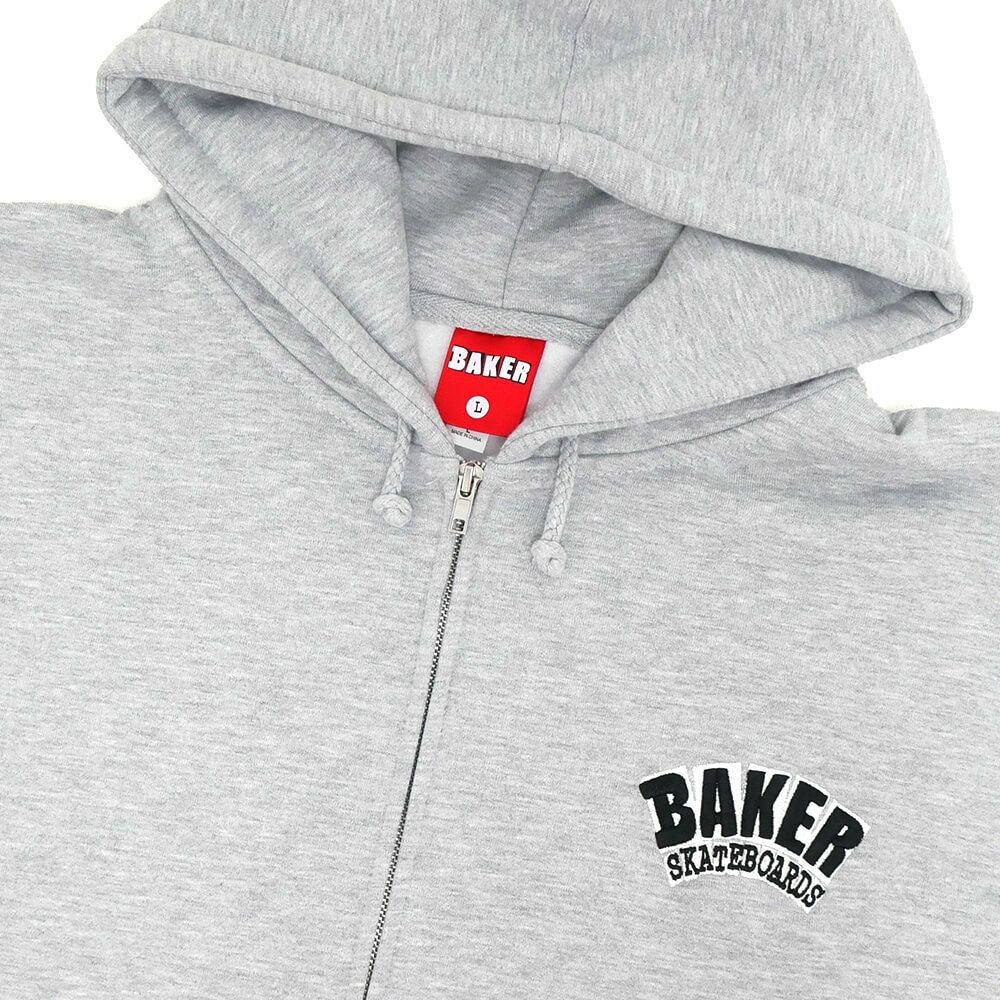 BAKER HOOD ベイカー パーカー ARCH LOGO ZIPUP GREY スケートボード スケボー 1