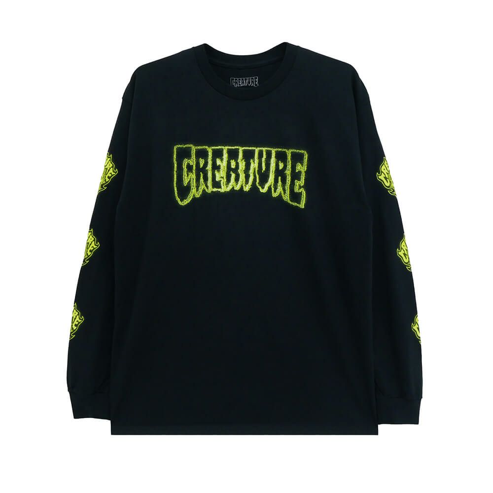 CREATURE LONG SLEEVE クリーチャー ロングスリーブTシャツ BONEHEAD GLITCH BLACK スケートボード スケボー 
