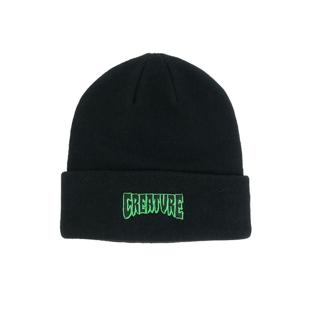 CREATURE KNITCAP クリーチャー ニットキャップ LOGO OUTLINE BEANIE BLACK スケートボード スケボー 
