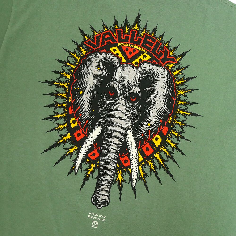 POWELL PERALTA T-SHIRT パウエルペラルタ Tシャツ MIKE VALLELY ELEPHANT MILITARY GREEN スケートボード スケボー 