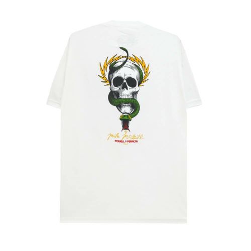 POWELL PERALTA T-SHIRT パウエルペラルタ Tシャツ McGILL SKULL & SNAKE WHITE スケートボード スケボー 