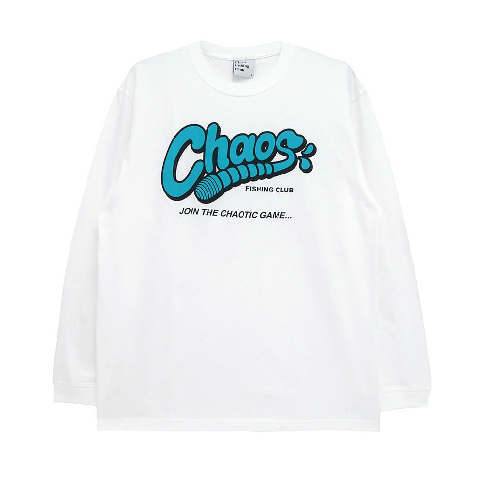 CHAOS FISHING CLUB LONG SLEEVE カオスフィッシングクラブ ロングスリーブTシャツ WORM LOGO WHITE スケートボード スケボー 
