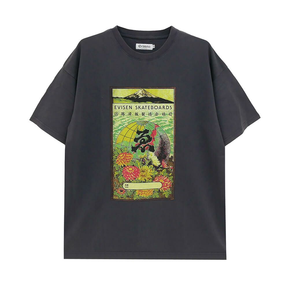 EVISEN T-SHIRT エビセン Tシャツ GLOBE LABEL CHARCOAL スケートボード スケボー 