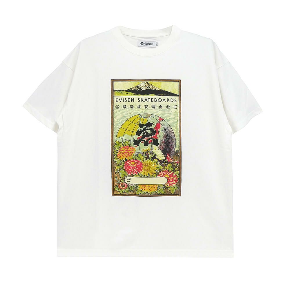 EVISEN T-SHIRT エビセン Tシャツ GLOBE LABEL WHITE スケートボード スケボー 