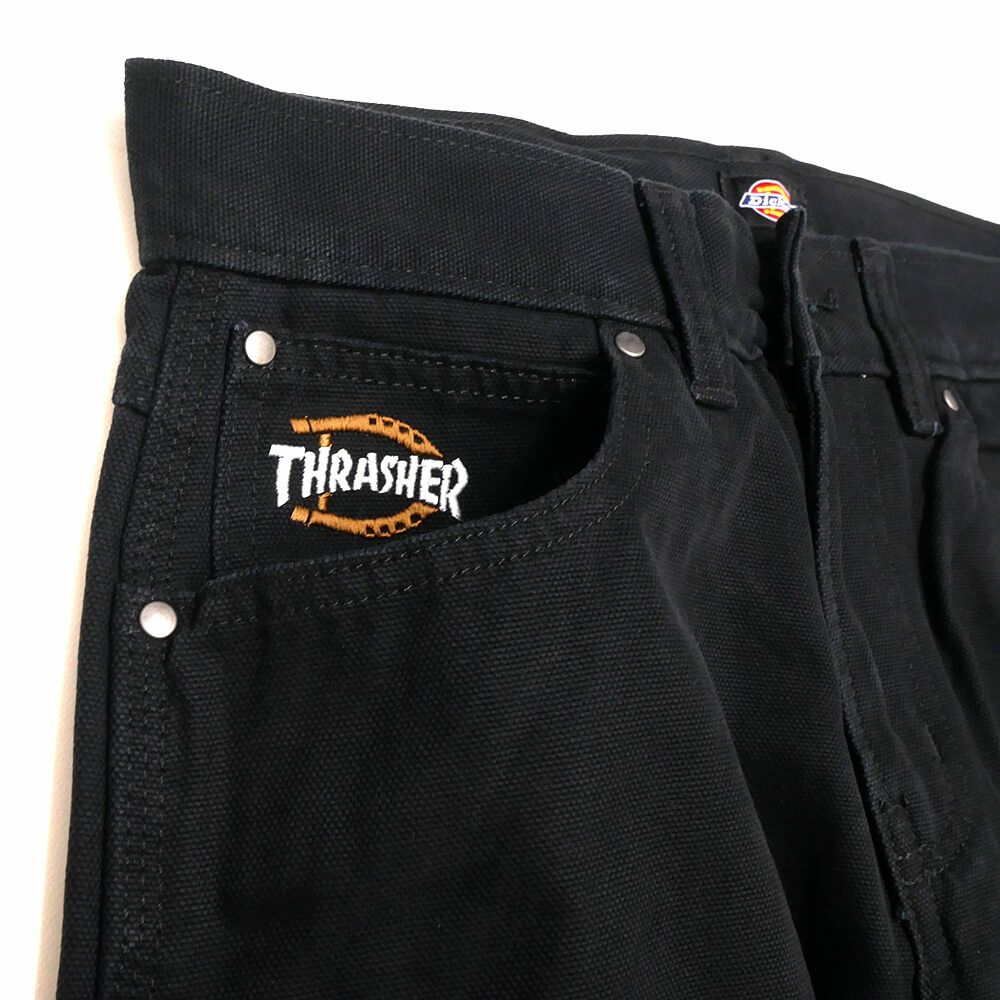 DICKIES SKATEBOARDING PANTS ディッキーズ スケートボーディング パンツ ジーンズ DICKIES x THRASHER DOUBLE KNEE BLACK スケートボード スケボー 1