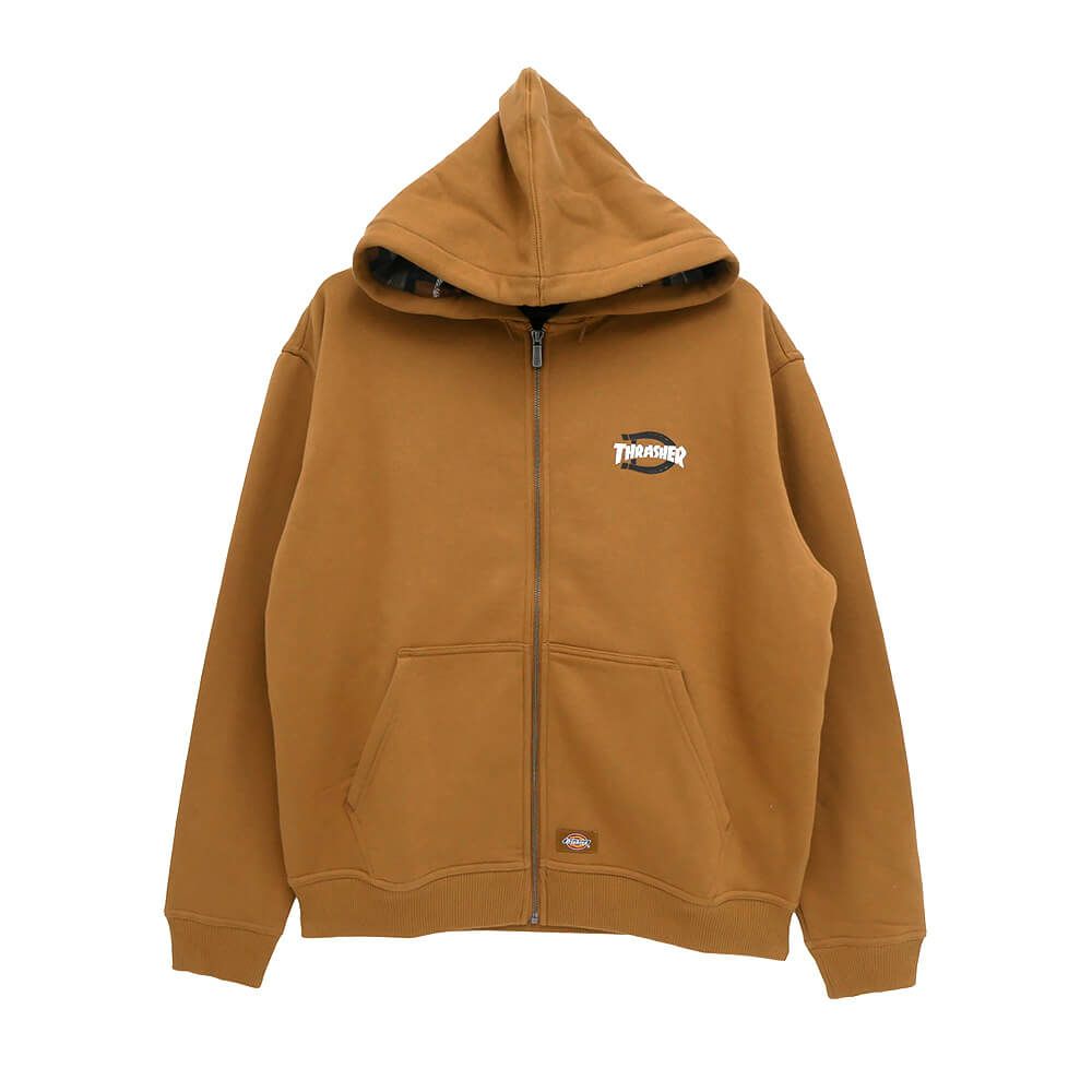 DICKIES SKATEBOARDING HOOD ディッキーズスケートボーディング パーカー DICKIES x THRASHER ZIP THROUGH BROWN スケートボード スケボー 