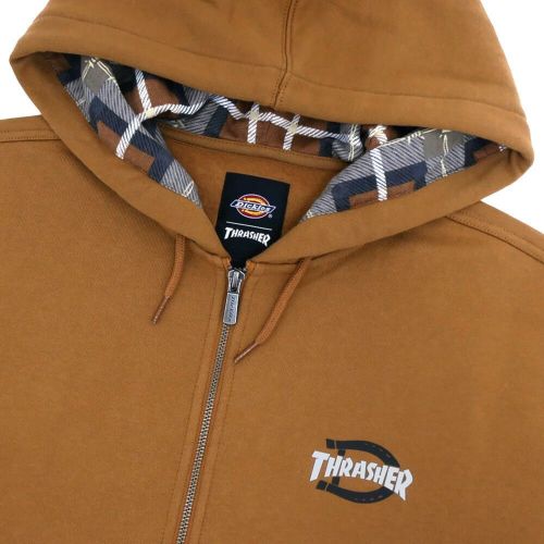 DICKIES SKATEBOARDING HOOD ディッキーズスケートボーディング パーカー DICKIES x THRASHER ZIP THROUGH BROWN スケートボード スケボー 1