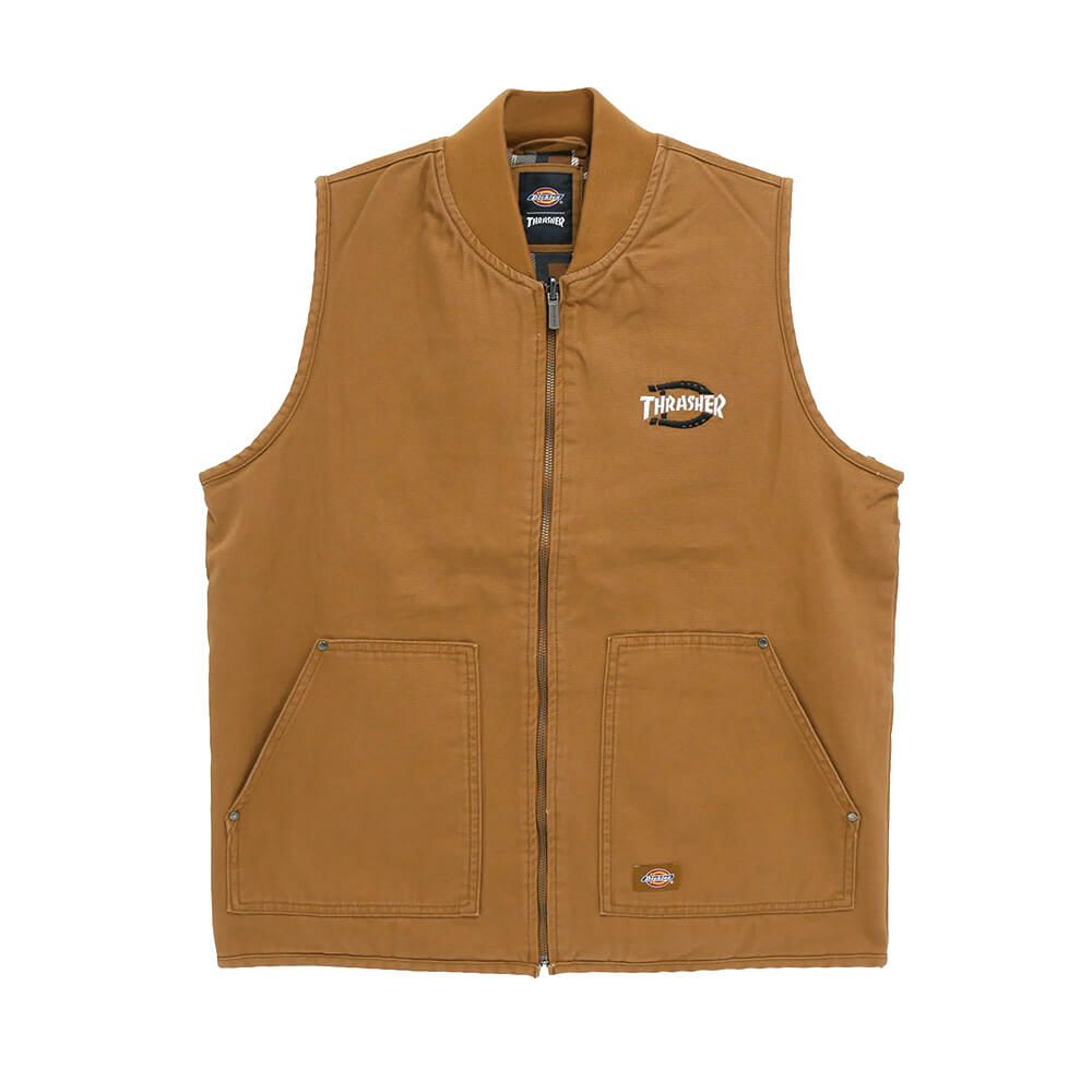 DICKIES SKATEBOARDING JACKET ディッキーズ スケートボーディング ジャケット DICKIES x THRASHER REVERSIBLE VEST BROWN スケートボード スケボー 