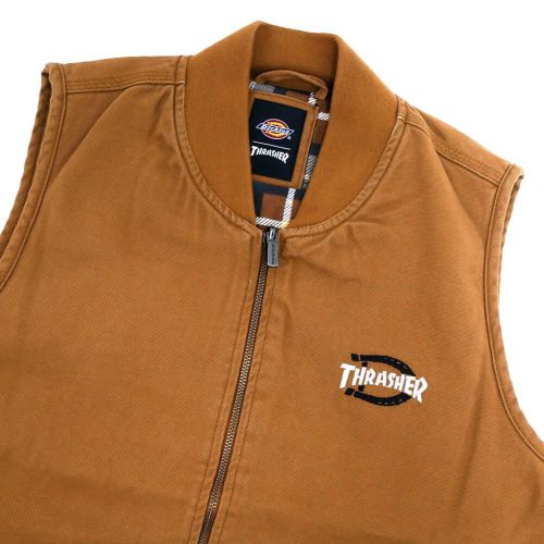 DICKIES SKATEBOARDING JACKET ディッキーズ スケートボーディング ジャケット DICKIES x THRASHER REVERSIBLE VEST BROWN スケートボード スケボー 1