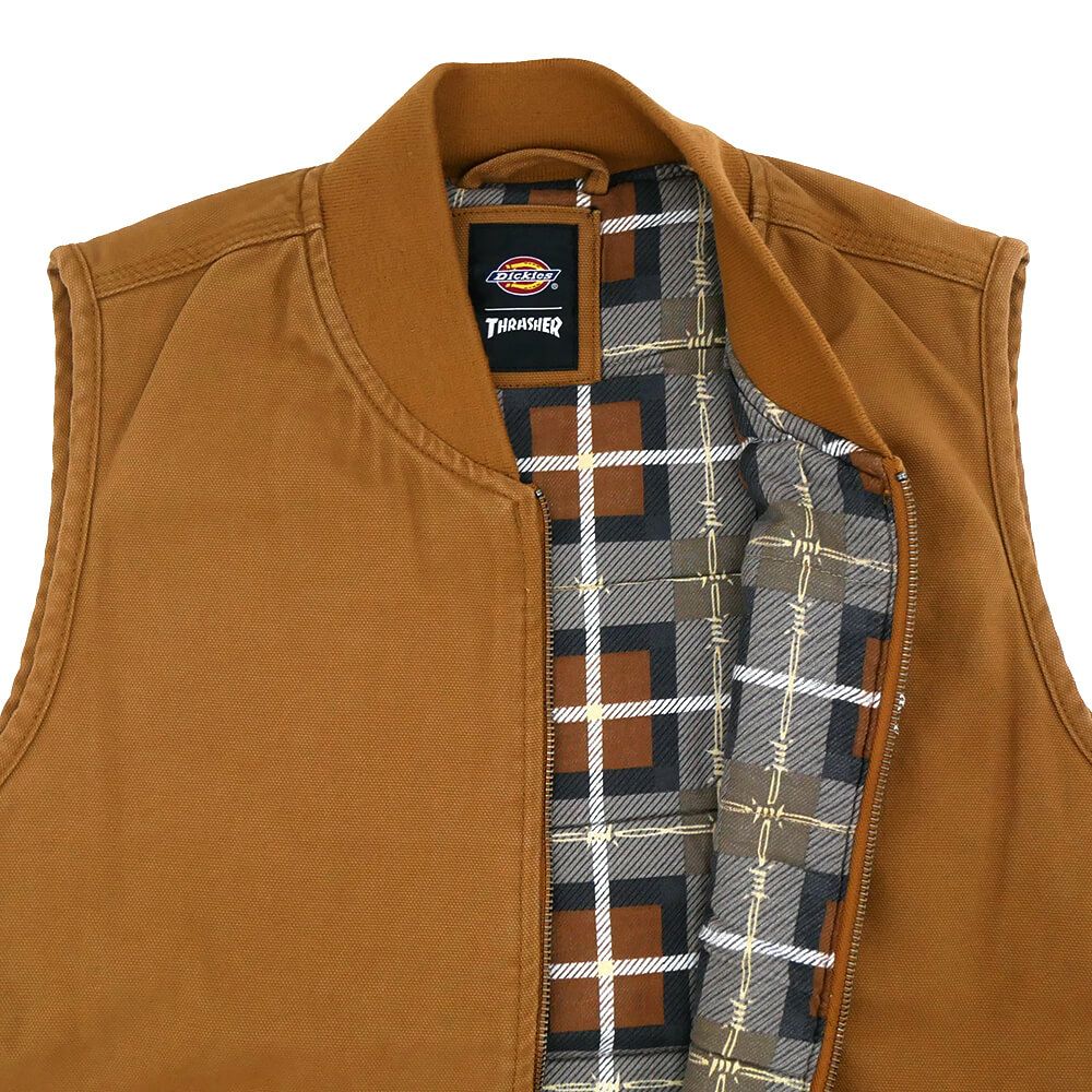 DICKIES SKATEBOARDING JACKET ディッキーズ スケートボーディング ジャケット DICKIES x THRASHER REVERSIBLE VEST BROWN スケートボード スケボー 2