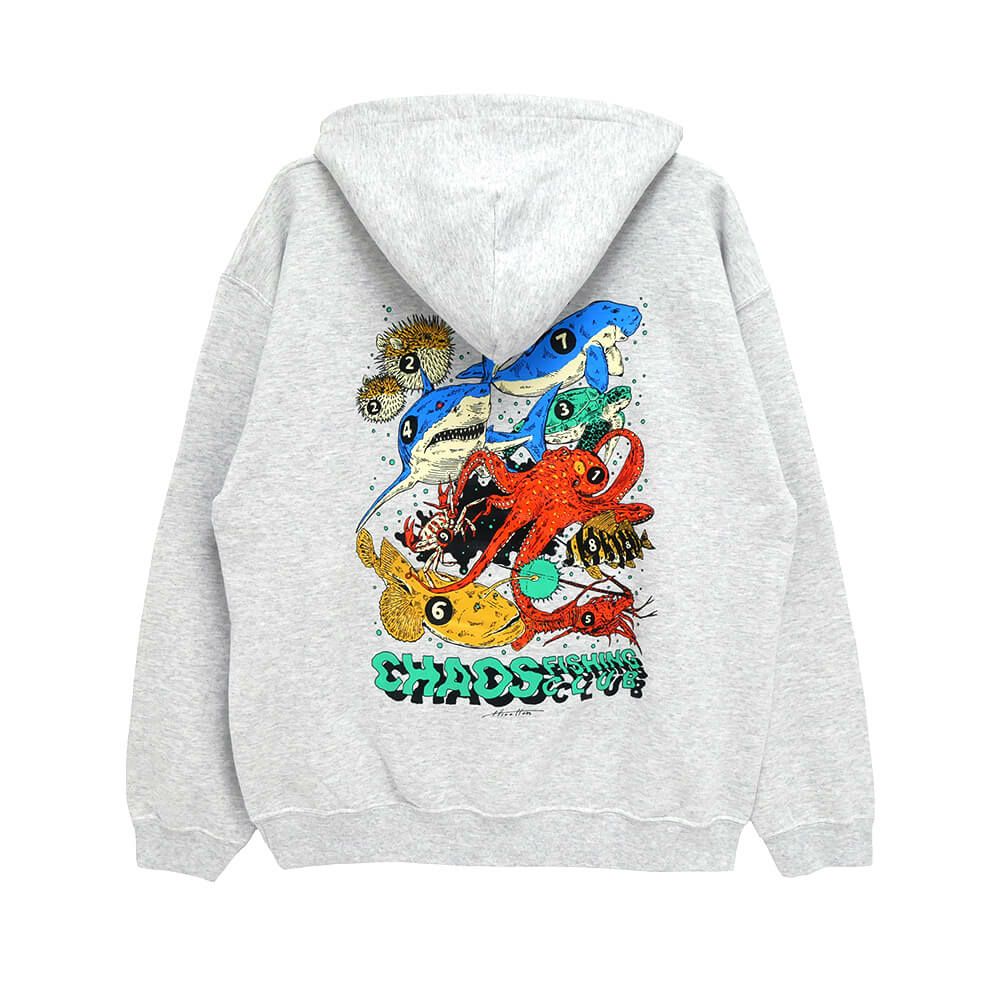 CHAOS FISHING CLUB HOOD カオスフィッシングクラブ パーカー ROAD OF THE SEA GREY スケートボード スケボー 