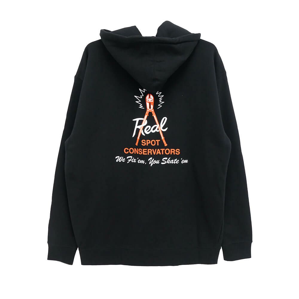 REAL HOOD リアル パーカー SPOT CONSERVATORS BLACK スケートボード スケボー 