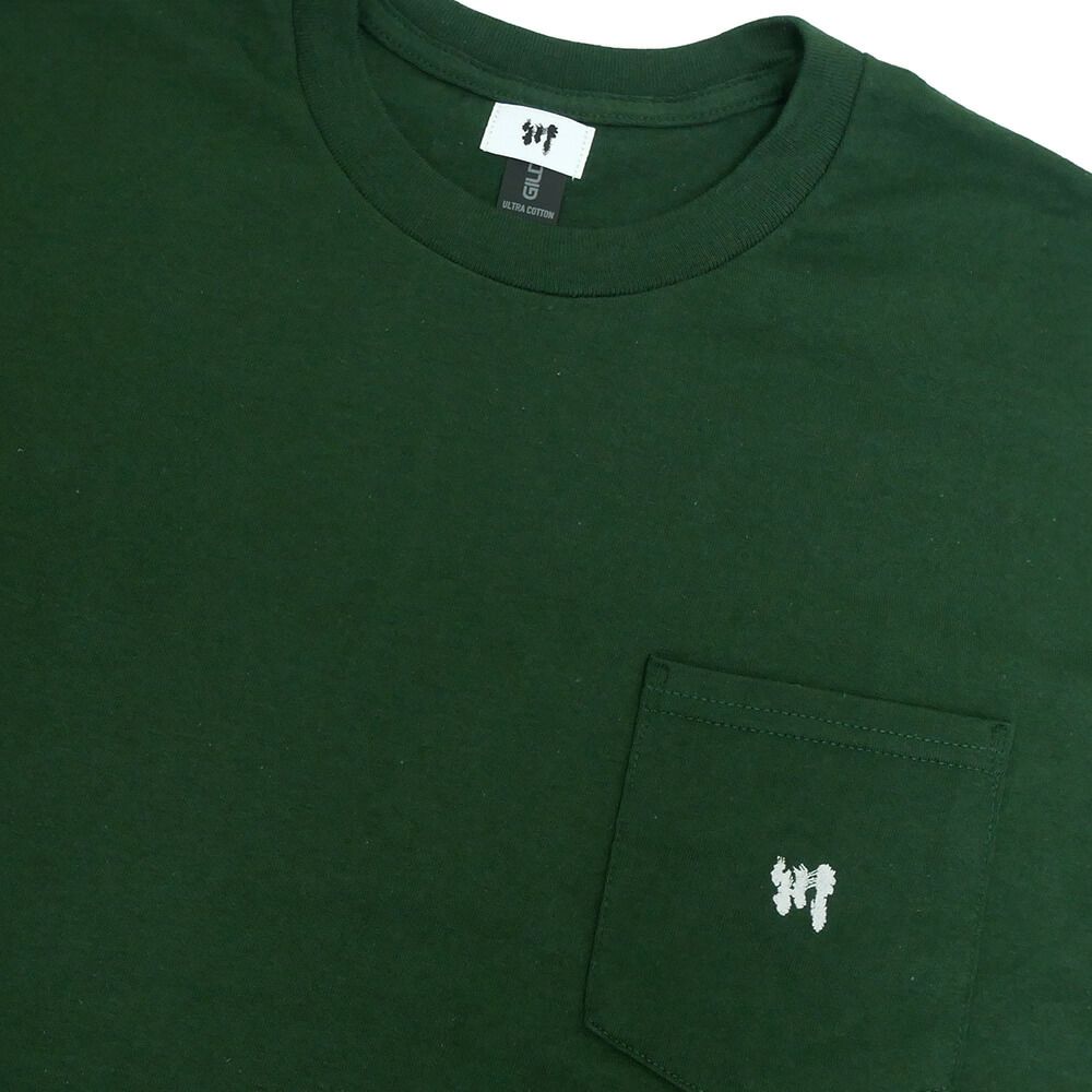 KAWA T-SHIRT 川 Tシャツ 川 LOGO 1POINT POCKET GREEN/WHITE スケートボード スケボー 1