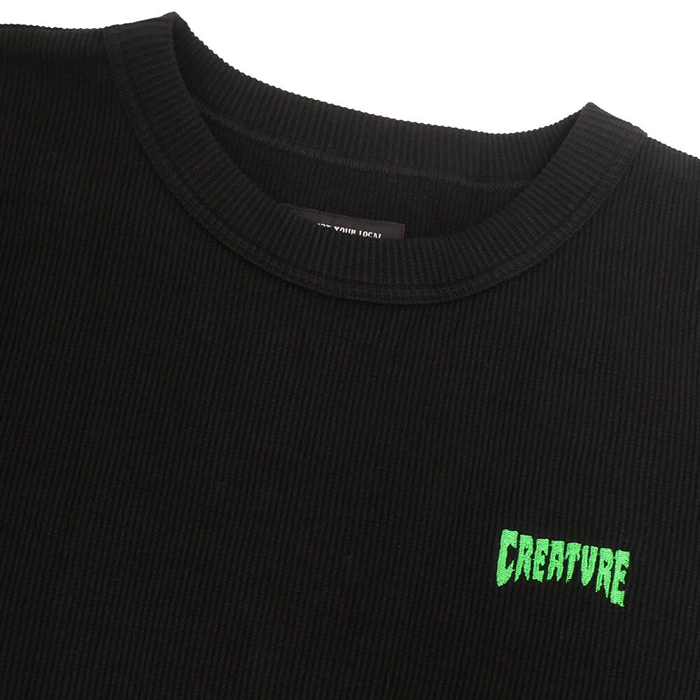 CREATURE LONG SLEEVE クリーチャー ロングスリーブTシャツ WEB THERMAL TOP BLACK/GREEN スケートボード スケボー 1