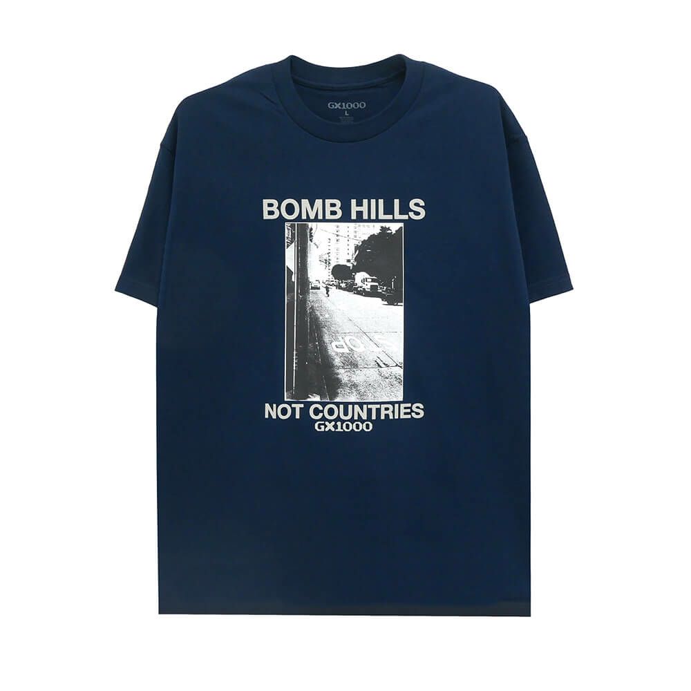 GX1000 T-SHIRT ジーエックス1000 Tシャツ BOMB HILLS NOT COUNTRIES NAVY/GREY スケートボード スケボー 