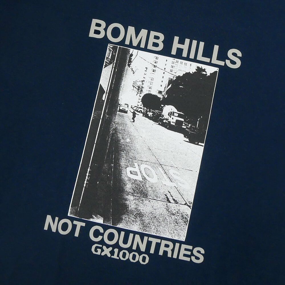 GX1000 T-SHIRT ジーエックス1000 Tシャツ BOMB HILLS NOT COUNTRIES NAVY/GREY スケートボード スケボー 1