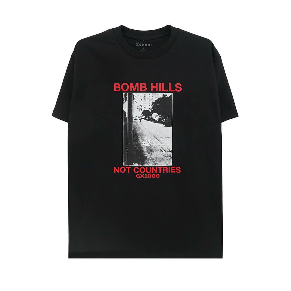 GX1000 T-SHIRT ジーエックス1000 Tシャツ BOMB HILLS NOT COUNTRIES BLACK/RED スケートボード スケボー 