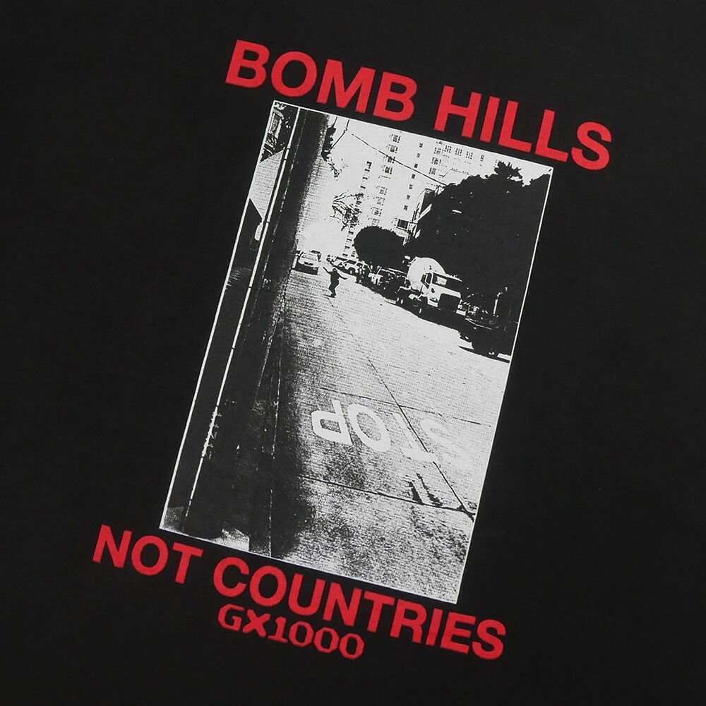 GX1000 T-SHIRT ジーエックス1000 Tシャツ BOMB HILLS NOT COUNTRIES BLACK/RED スケートボード スケボー 1