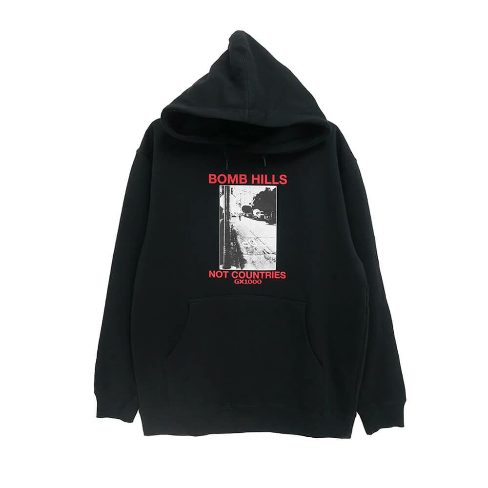 GX1000 HOOD ジーエックス1000 パーカー BOMB HILLS NOT COUNTRIES BLACK/RED スケートボード スケボー 