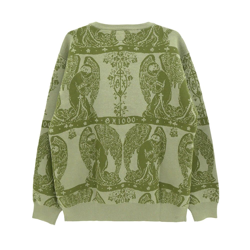GX1000 SWEATER ジーエックス1000 セーター JACQUARD KNIT ANGEL GREY/GREEN スケートボード スケボー 2