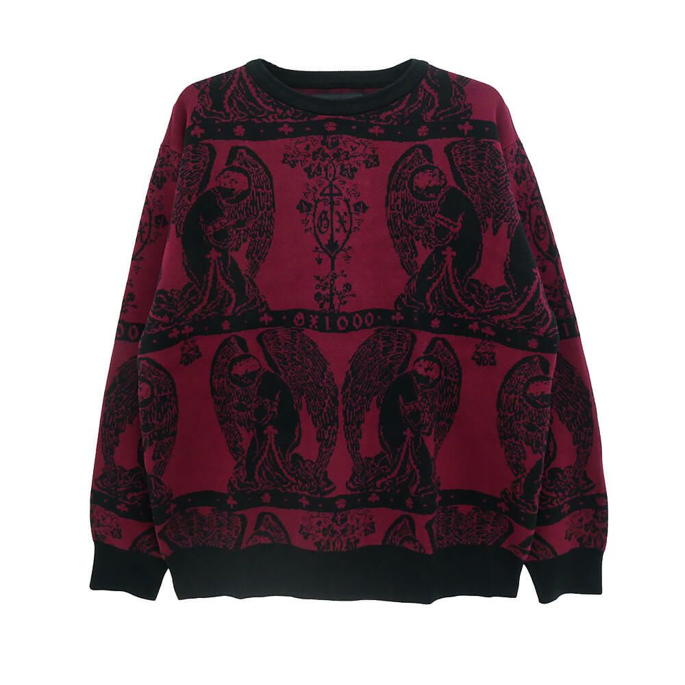 GX1000 SWEATER ジーエックス1000 セーター JACQUARD KNIT ANGEL BLACK/MALOON スケートボード スケボー 