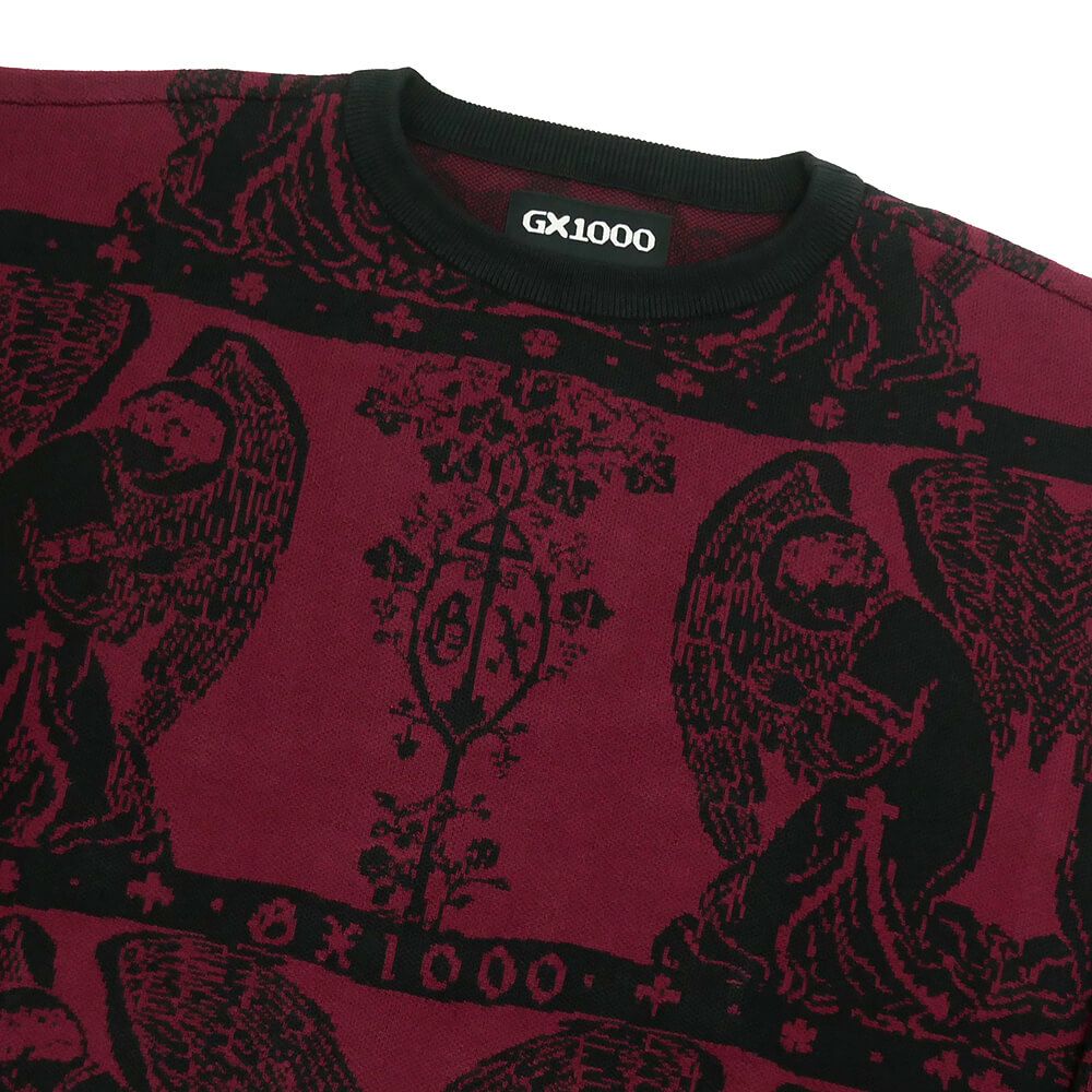 GX1000 SWEATER ジーエックス1000 セーター JACQUARD KNIT ANGEL BLACK/MALOON スケートボード スケボー 1