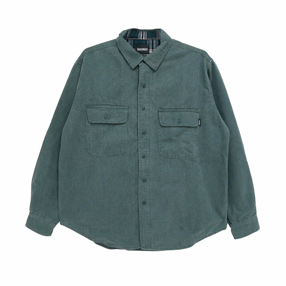 THEORIES LONG SLEEVE セオリーズ 長袖シャツ UNION FLANNEL LINED BUTTON UP SEA GREEN スケートボード スケボー 