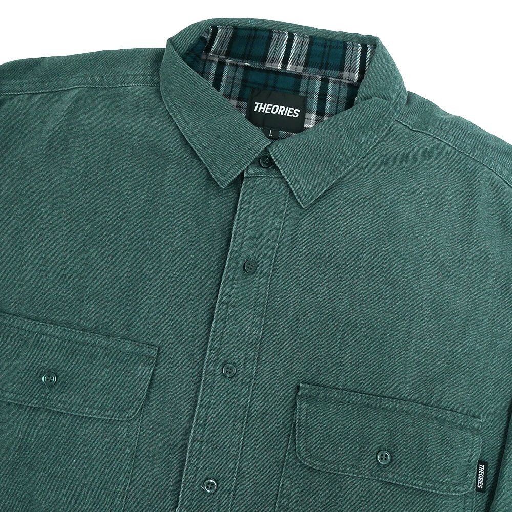 THEORIES LONG SLEEVE セオリーズ 長袖シャツ UNION FLANNEL LINED BUTTON UP SEA GREEN スケートボード スケボー 1