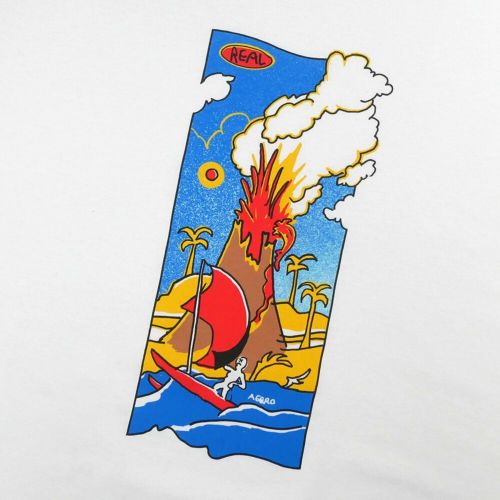 REAL T-SHIRT リアル Tシャツ VOLCANO ART BY GONZ WHITE スケートボード スケボー 1