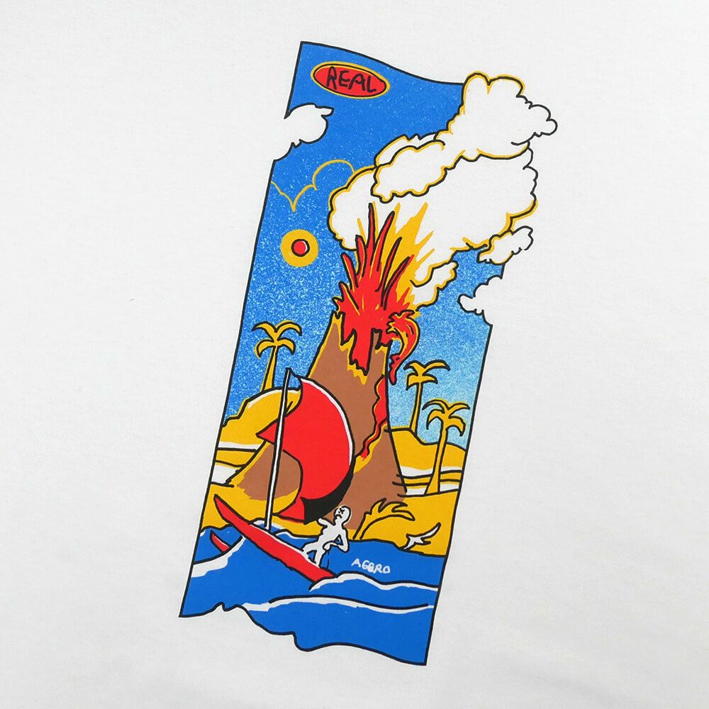 REAL T-SHIRT リアル Tシャツ VOLCANO ART BY GONZ WHITE スケートボード スケボー 1