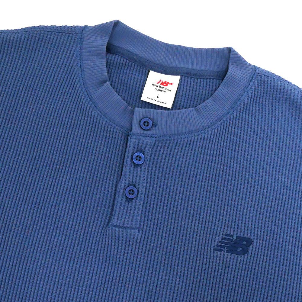  NEW BALANCE NUMERIC LONG SLEEVE ニューバランスヌメリック ロングスリーブTシャツ WAFFLE KNIT LS HENLEY INDIGO スケートボード スケボー 1