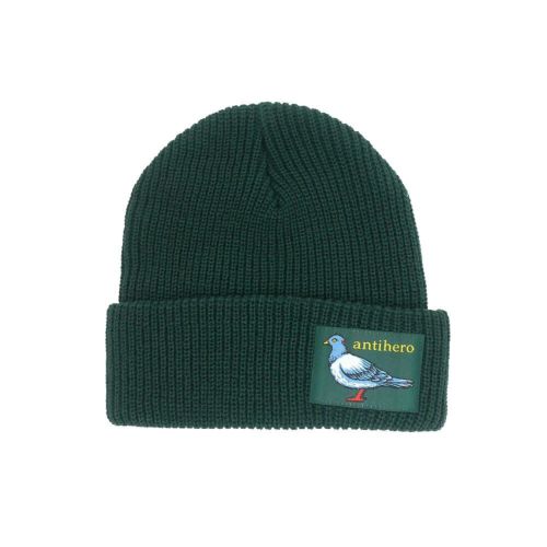ANTIHERO KNITCAP アンチヒーロー ニットキャップ LIL PIGEON LABEL STRIPE CUFF BEANIE GREEN/YELLOW スケートボード スケボー 