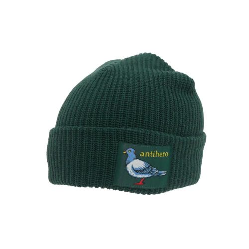ANTIHERO KNITCAP アンチヒーロー ニットキャップ LIL PIGEON LABEL STRIPE CUFF BEANIE GREEN/YELLOW スケートボード スケボー 1