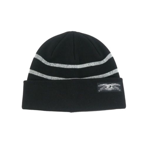 ANTIHERO KNITCAP アンチヒーロー ニットキャップ STOCK EAGLE LABEL STRIPE CUFF BEANIE BLACK/GREY スケートボード スケボー 