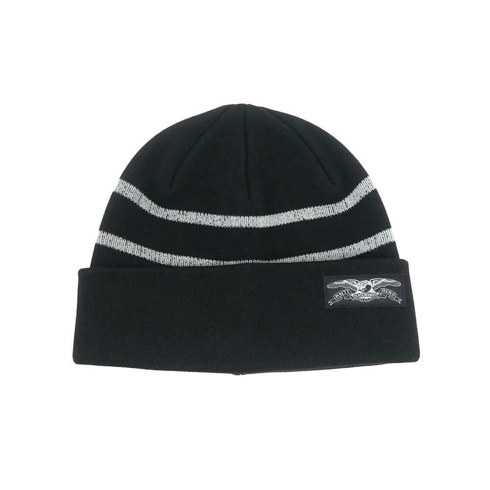 ANTIHERO KNITCAP アンチヒーロー ニットキャップ STOCK EAGLE LABEL STRIPE CUFF BEANIE BLACK/GREY スケートボード スケボー 