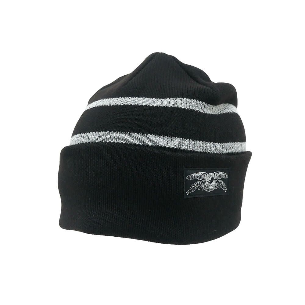 ANTIHERO KNITCAP アンチヒーロー ニットキャップ STOCK EAGLE LABEL STRIPE CUFF BEANIE BLACK/GREY スケートボード スケボー 1