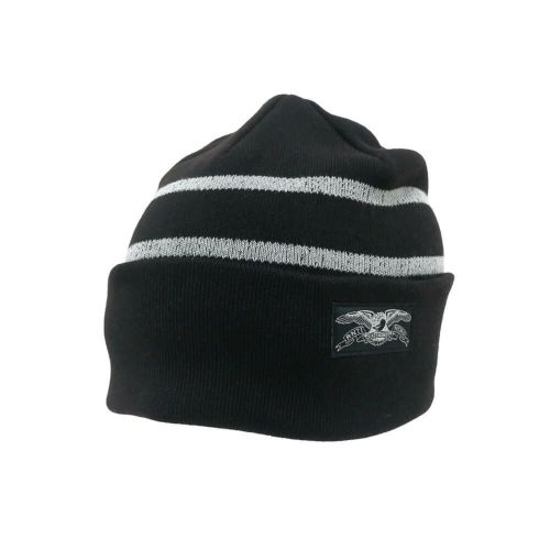 ANTIHERO KNITCAP アンチヒーロー ニットキャップ STOCK EAGLE LABEL STRIPE CUFF BEANIE BLACK/GREY スケートボード スケボー 1