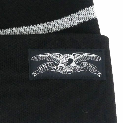 ANTIHERO KNITCAP アンチヒーロー ニットキャップ STOCK EAGLE LABEL STRIPE CUFF BEANIE BLACK/GREY スケートボード スケボー 2