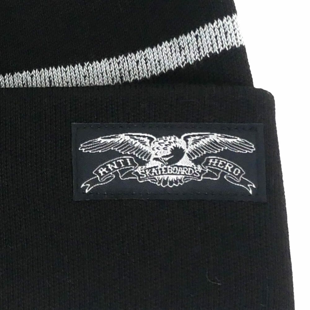 ANTIHERO KNITCAP アンチヒーロー ニットキャップ STOCK EAGLE LABEL STRIPE CUFF BEANIE BLACK/GREY スケートボード スケボー 2