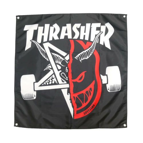 THRASHER BANNER スラッシャー バナー THRASHER x SPITFIRE THRASH & BURN（US企画） BLACK スケートボード スケボー 1