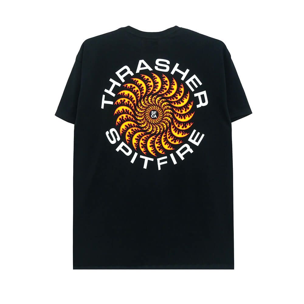 THRASHER T-SHIRT スラッシャー Tシャツ THRASHER x SPITFIRE CLASSIC SWIRL BLACK（US企画） スケートボード スケボー 