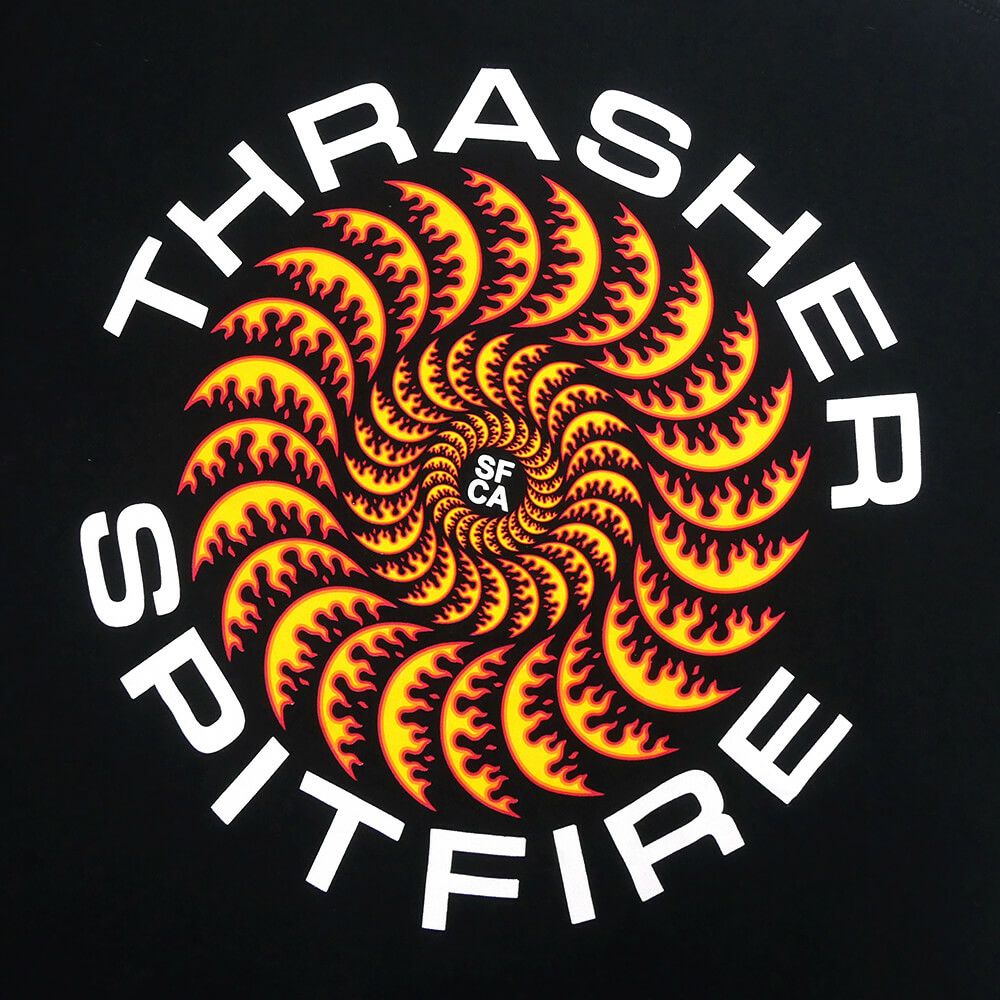 THRASHER T-SHIRT スラッシャー Tシャツ THRASHER x SPITFIRE CLASSIC SWIRL BLACK（US企画） スケートボード スケボー 3