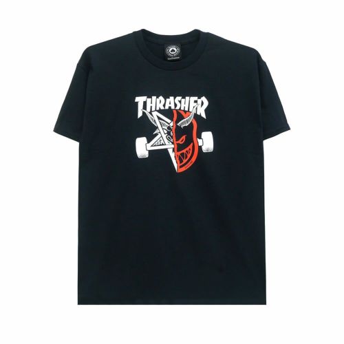 THRASHER T-SHIRT スラッシャー Tシャツ THRASHER x SPITFIRE THRASH & BURN BLACK（US企画） スケートボード スケボー 