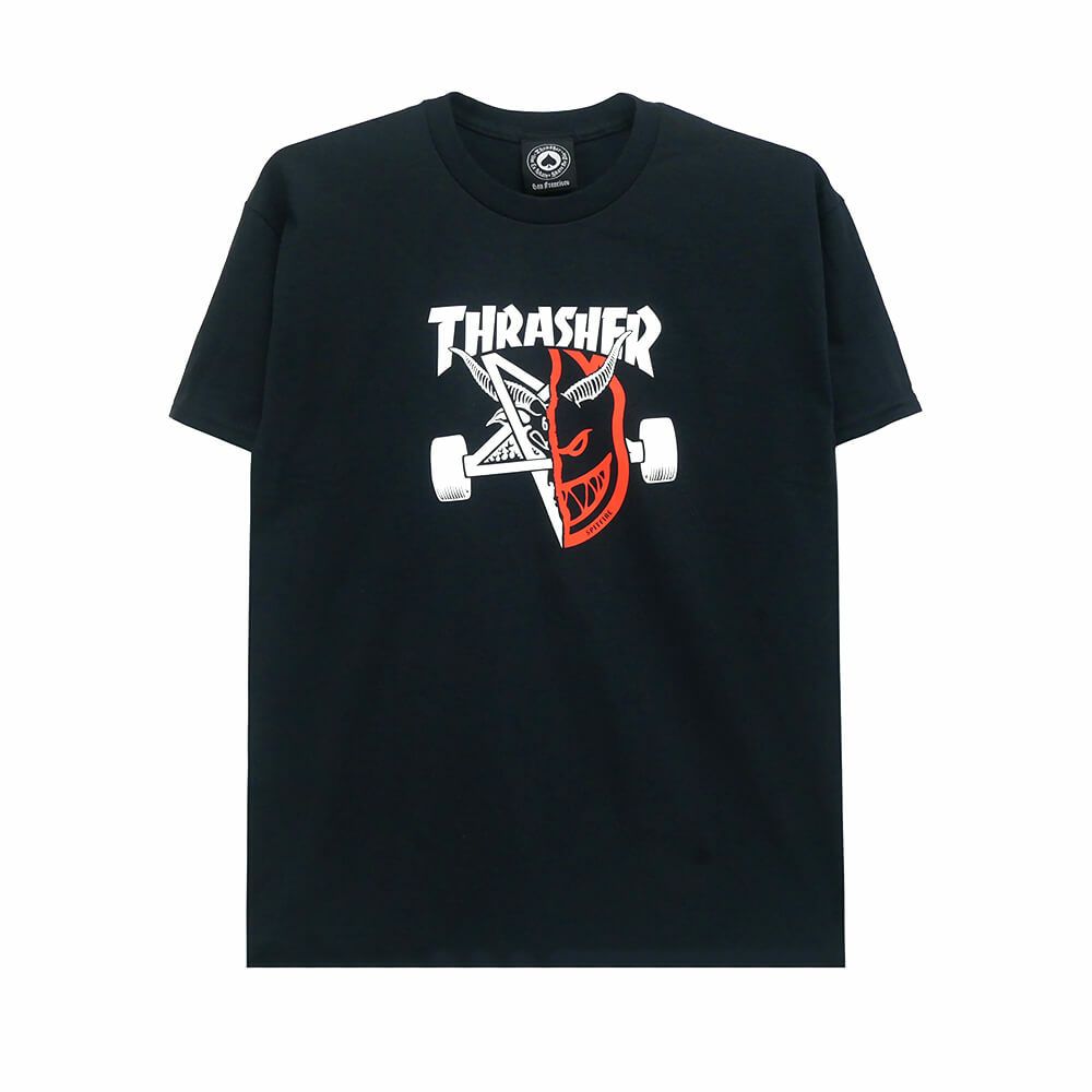 THRASHER T-SHIRT スラッシャー Tシャツ THRASHER x SPITFIRE THRASH & BURN BLACK（US企画） スケートボード スケボー 