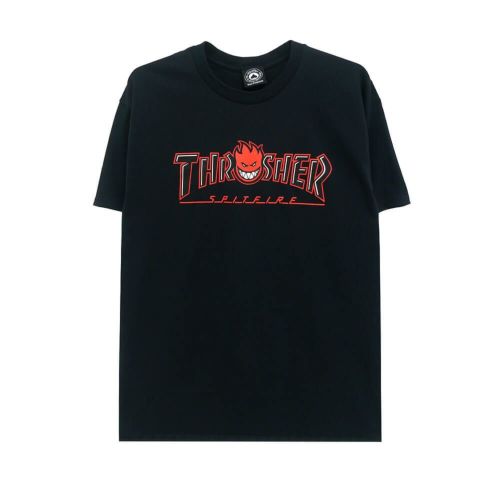 THRASHER T-SHIRT スラッシャー Tシャツ THRASHER x SPITFIRE BIGHEAD OUTLINE BLACK（US企画） スケートボード スケボー 